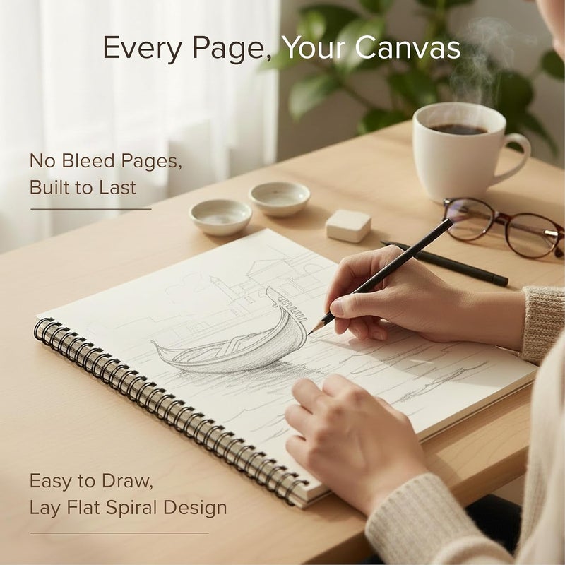 String & Space Artist’s Sketchbook Hardcover – 200GSM Very Thick Paper – Large, Spiral Sketch Book for Drawing and Mixed Media – Sketch Pad, Art Book - 11.4 x16.5, 40 Sheets / 80 Pages - Image 3